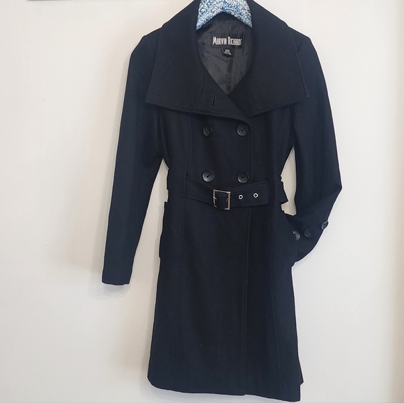 ​Marvin Richards Black Wool Blend Trench Coat | Size Medium - Picture 6 of 13